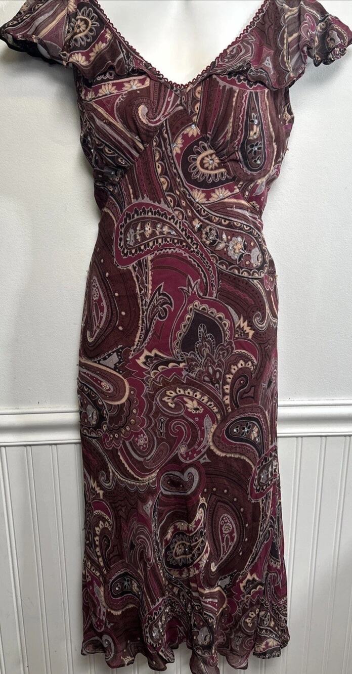 Y2K Babydoll Dress Vintage Fairy Coquette Romantic Floral Whimsy Beaded M Midi